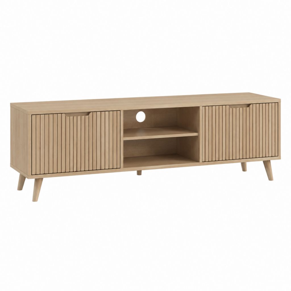 TV Lowboard Eiche hell aus MDF mit Rillenfront 160 x 40 x 55 cm