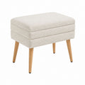 Polsterhocker Creme Bouclé Polyester mit Massivholzbeinen 48 x 48 x 47 cm