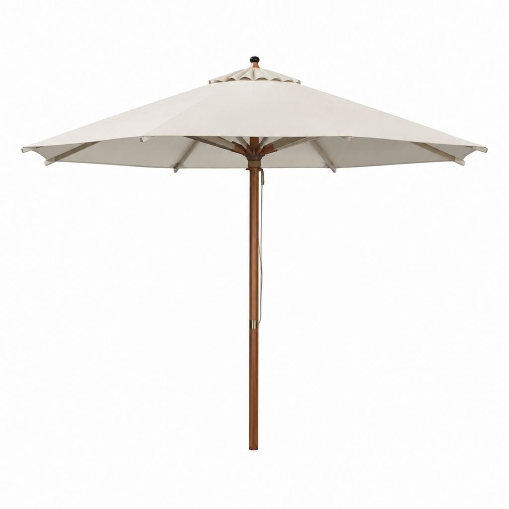 Sonnenschirm Beige aus Polyester mit rundem Schirmdach Ø 300 cm und Holzmast 250 cm
