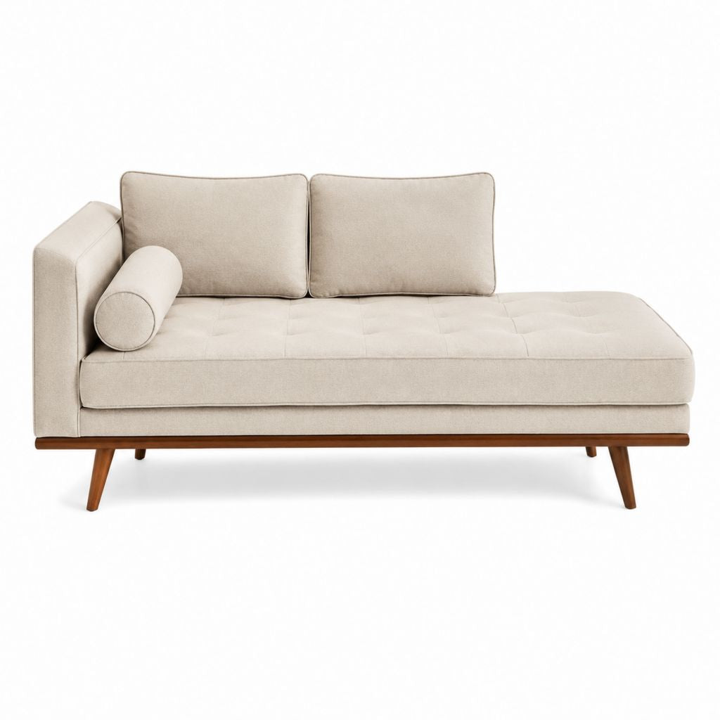 Chaiselongue Beige mit Polyesterbezug und Massivholzbeinen 170 x 85 x 82 cm