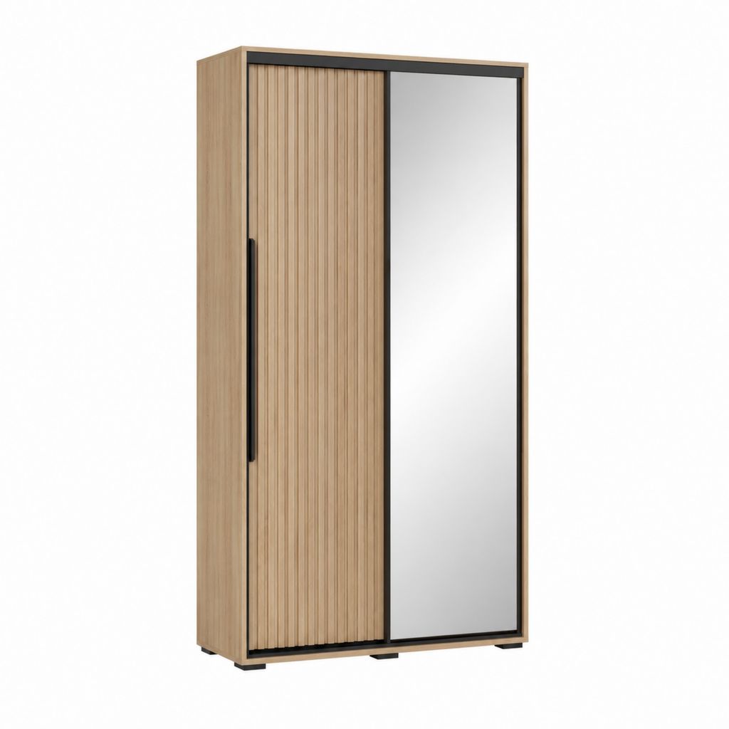Schwebetürenschrank Eiche-Dekor mit Spiegel und Lamellentür 120 x 60 x 200 cm