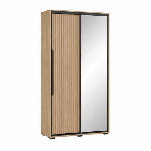 Schwebetürenschrank Eiche-Dekor mit Spiegel und Lamellentür 120 x 60 x 200 cm