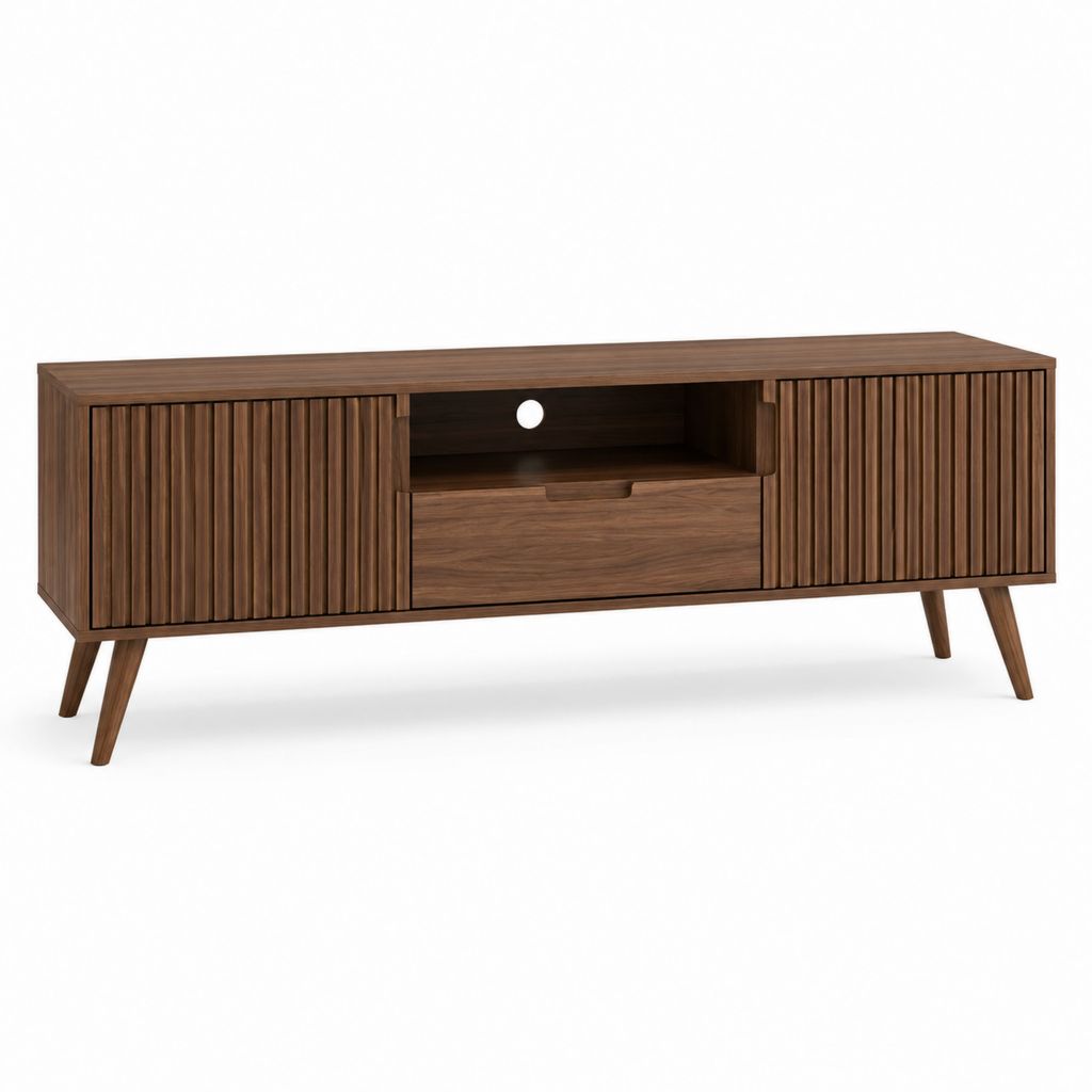 TV-Lowboard Walnussbraun Spanplatte rechteckig mit 2 Türen 1 Schublade 160 x 40 x 60 cm