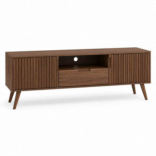 TV-Lowboard Walnussbraun Spanplatte rechteckig mit 2 Türen 1 Schublade 160 x 40 x 60 cm