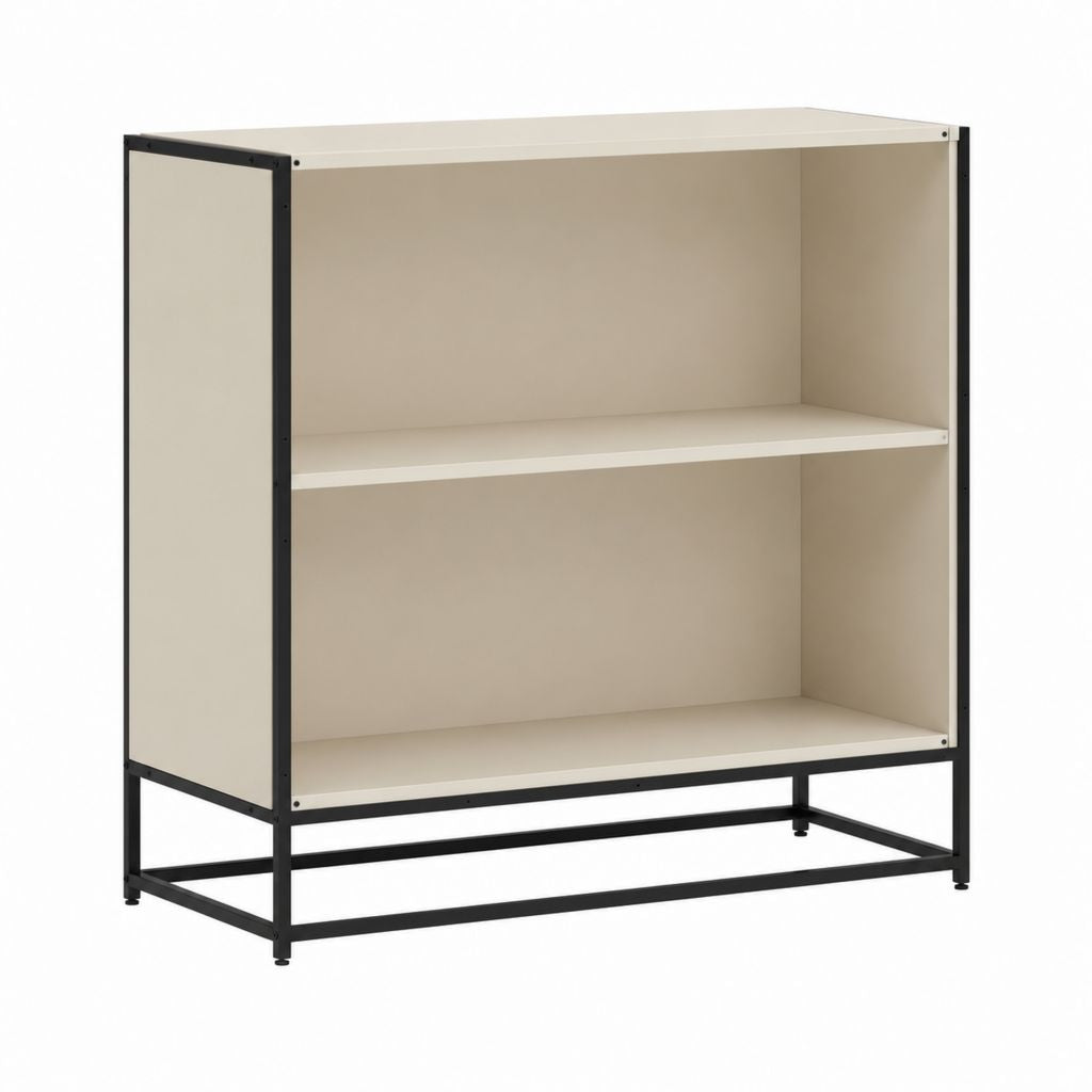 Bücherregal Cremeweiß Schwarz aus melaminbeschichteter Spanplatte und Stahl 80 x 40 x 100 cm