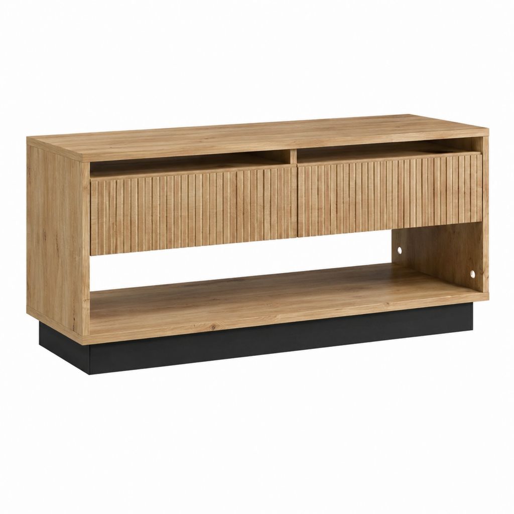 TV Lowboard Naturbraun Schwarz aus Akazien-Massivholz rechteckig 120 x 40 x 60 cm