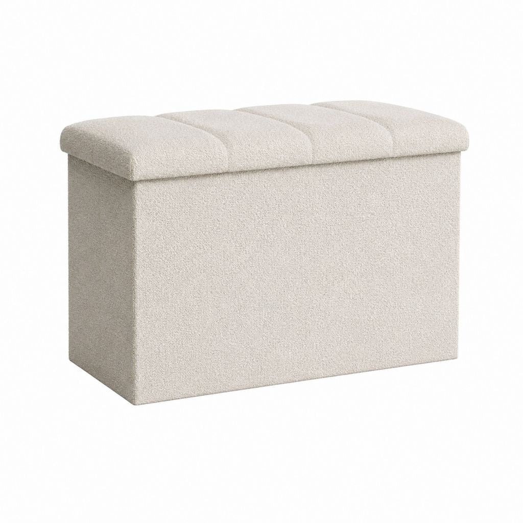 Sitzbank mit Stauraum Creme Bouclé-Polyester rechteckig 76 x 38 x 45 cm