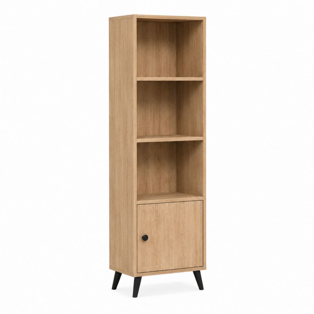 Bücherregal mit Tür Eiche Natur Spanplatte rechteckig 180 cm hoch 40 cm breit 35 cm tief