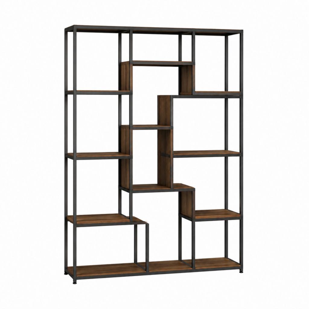 Bücherregal Standregal Braun Schwarz aus MDF und Stahl 120 x 30 x 180 cm