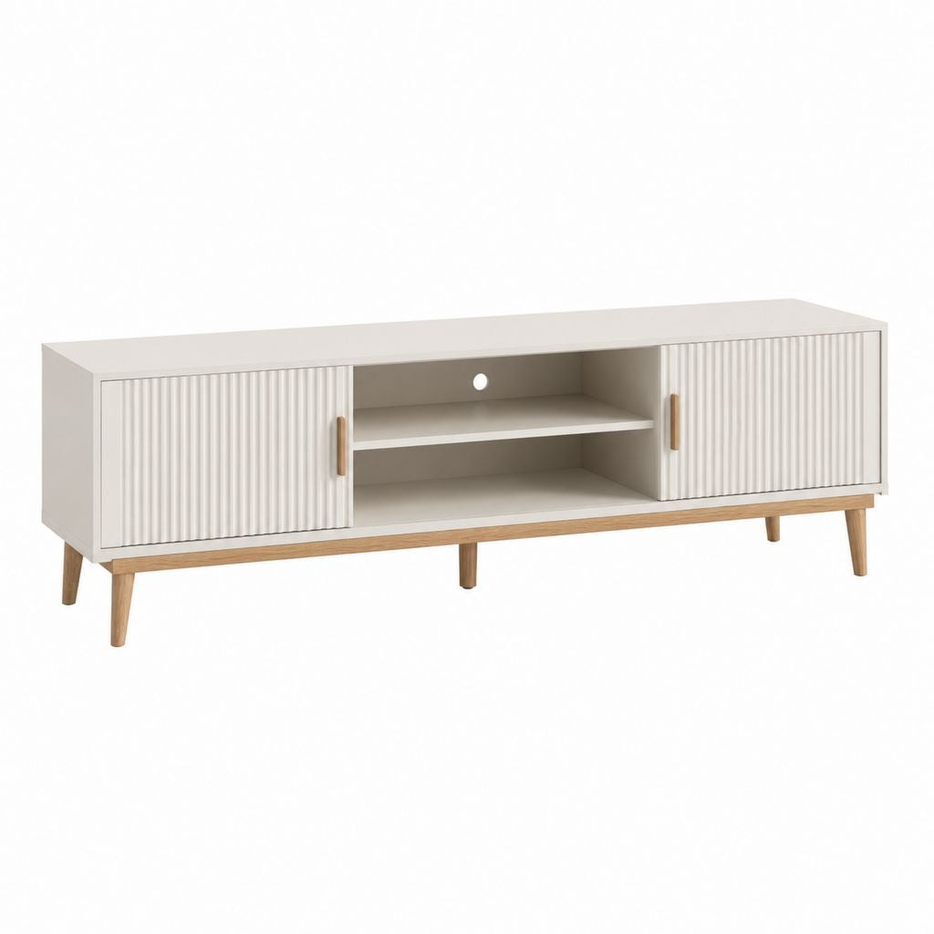 TV-Lowboard Cremeweiß mit MDF und Massivholzbeinen rechteckig 160 x 40 x 55 cm
