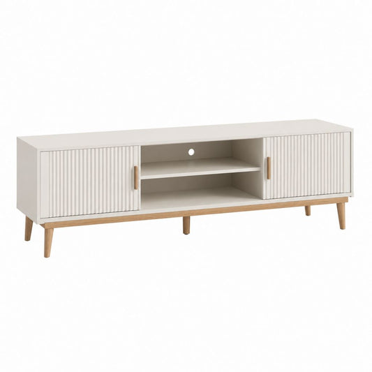 TV-Lowboard Cremeweiß mit MDF und Massivholzbeinen rechteckig 160 x 40 x 55 cm