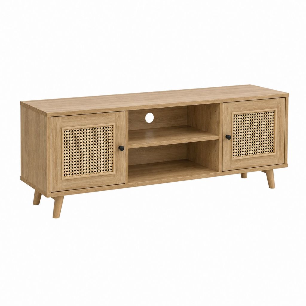 TV-Lowboard Eichefarben mit Rattangeflecht rechteckig 140 x 40 x 60 cm